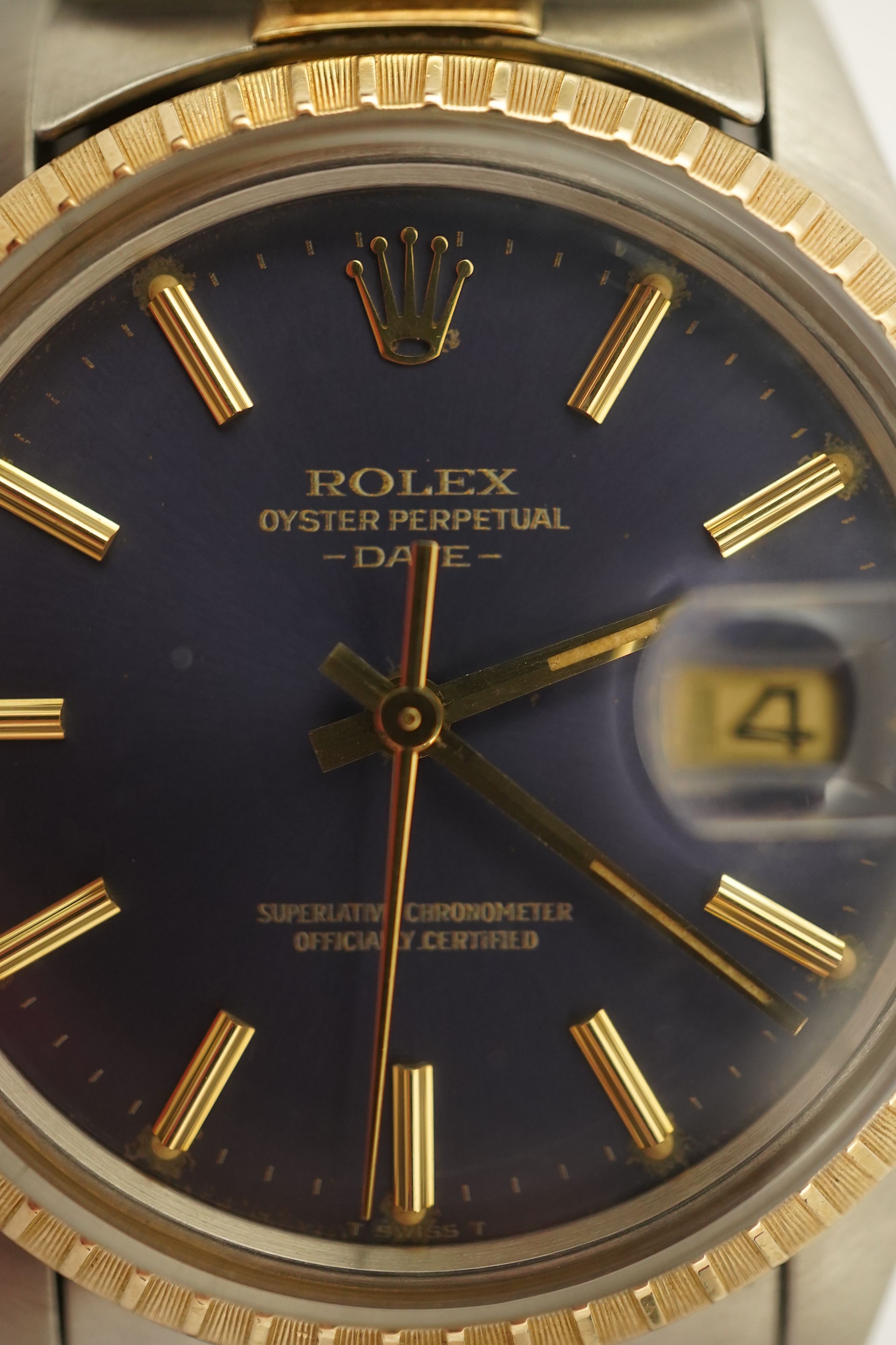 A gentleman's early 1980's stainless steel and gold Rolex Oyster Perpetual Date wrist watch, on a steel and gold Rolex bracelet